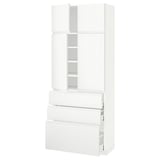METOD / MAXIMERA Hi cab w shlvs/3drawers/4 doors, white/Voxtorp matt white, 80x41x200 cm
