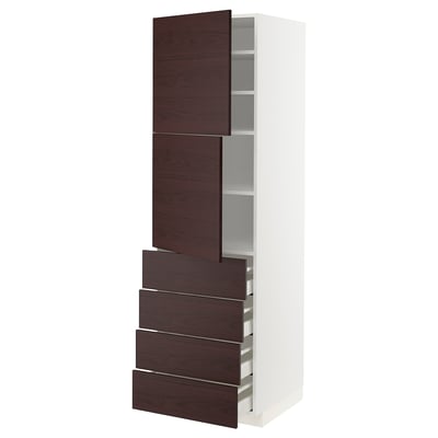 METOD / MAXIMERA Hi cab w shlvs/4 drawers/2 doors, white Askersund/dark brown ash effect, 60x60x200 cm