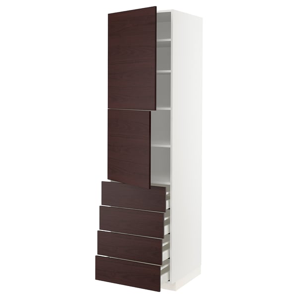 METOD / MAXIMERA Hi cab w shlvs/4 drawers/2 doors, white Askersund/dark brown ash effect, 60x60x220 cm