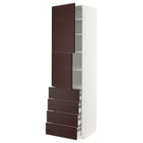 METOD / MAXIMERA Hi cab w shlvs/4 drawers/2 doors, white Askersund/dark brown ash effect, 60x60x220 cm