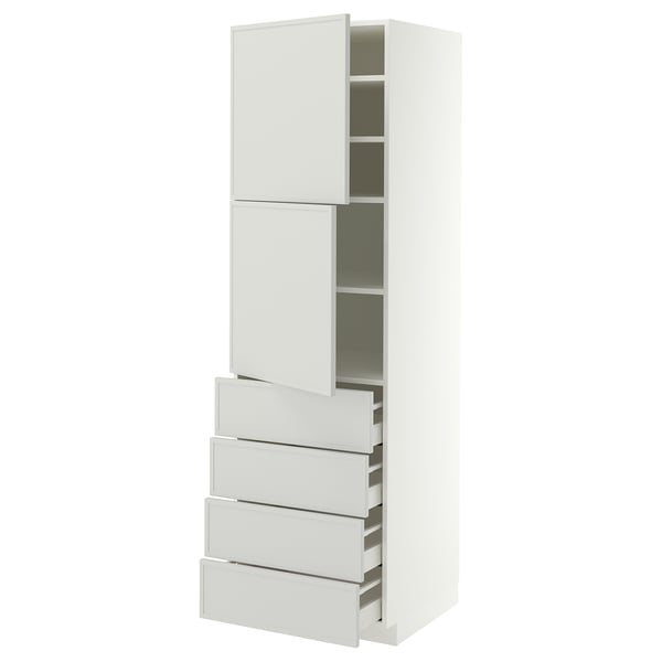 METOD / MAXIMERA Hi cab w shlvs/4 drawers/2 doors, white/Aspudden light grey, 60x60x200 cm