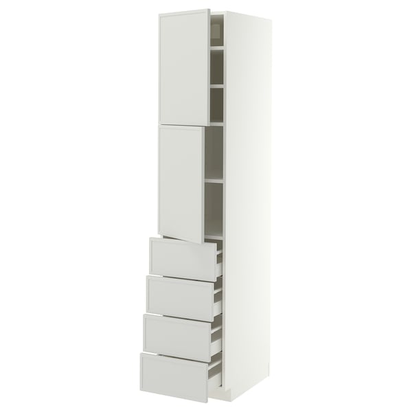 METOD / MAXIMERA Hi cab w shlvs/4 drawers/2 doors, white/Aspudden light grey, 40x60x200 cm
