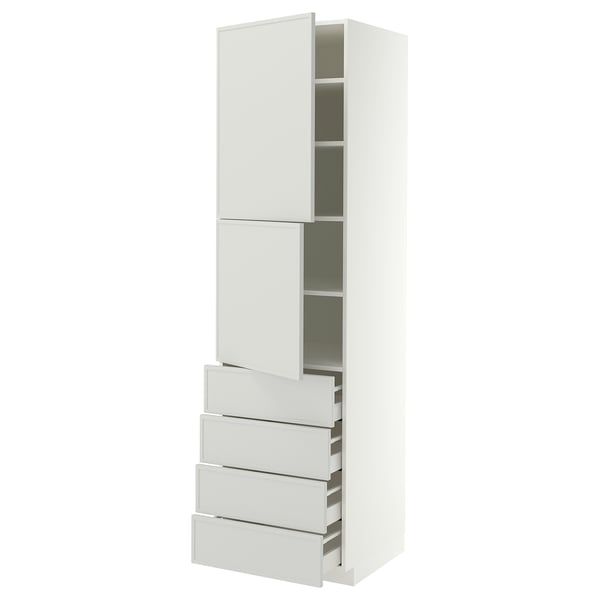METOD / MAXIMERA Hi cab w shlvs/4 drawers/2 doors, white/Aspudden light grey, 60x60x220 cm
