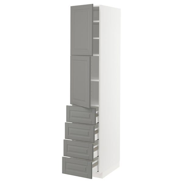 METOD / MAXIMERA Hi cab w shlvs/4 drawers/2 doors, white/Bodbyn grey, 40x60x200 cm