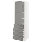 METOD / MAXIMERA Hi cab w shlvs/4 drawers/2 doors, white/Bodbyn grey, 60x60x200 cm