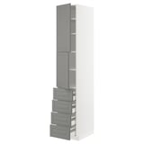 METOD / MAXIMERA Hi cab w shlvs/4 drawers/2 doors, white/Bodbyn grey, 40x60x220 cm