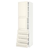 METOD / MAXIMERA Hi cab w shlvs/4 drawers/2 doors, white/Bodbyn off-white, 60x60x220 cm