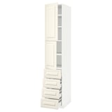 METOD / MAXIMERA Hi cab w shlvs/4 drawers/2 doors, white/Bodbyn off-white, 40x60x220 cm