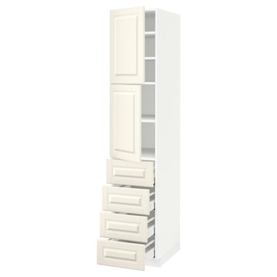METOD / MAXIMERA Hi cab w shlvs/4 drawers/2 doors, white/Bodbyn off-white, 40x60x200 cm