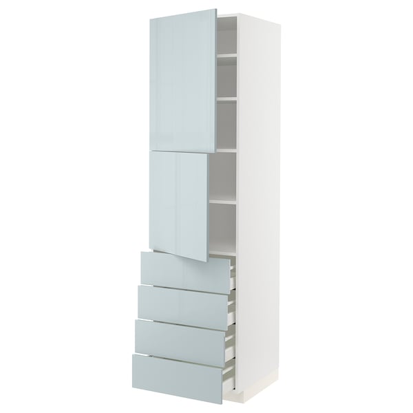 METOD / MAXIMERA Hi cab w shlvs/4 drawers/2 doors, white/Kallarp light grey-blue, 60x60x220 cm