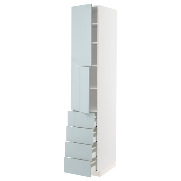 METOD / MAXIMERA Hi cab w shlvs/4 drawers/2 doors, white/Kallarp light grey-blue, 40x60x220 cm