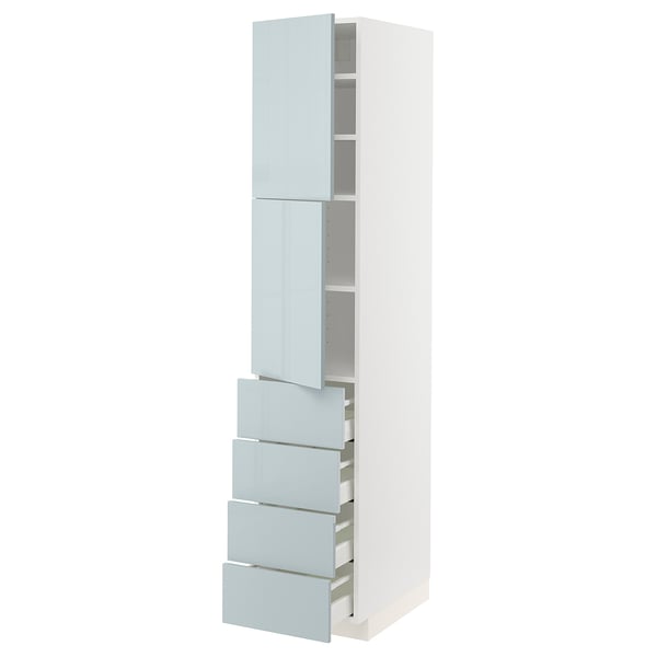 METOD / MAXIMERA Hi cab w shlvs/4 drawers/2 doors, white/Kallarp light grey-blue, 40x60x200 cm