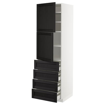 METOD / MAXIMERA Hi cab w shlvs/4 drawers/2 doors, white/Lerhyttan black stained, 60x60x200 cm