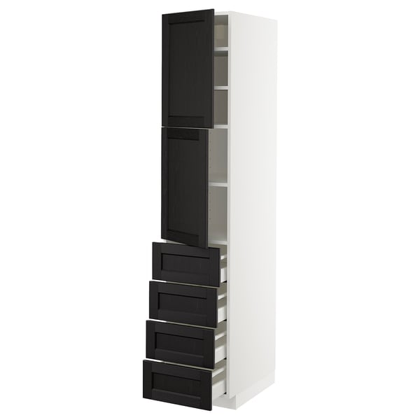 METOD / MAXIMERA Hi cab w shlvs/4 drawers/2 doors, white/Lerhyttan black stained, 40x60x200 cm