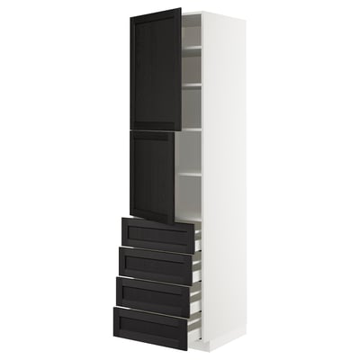 METOD / MAXIMERA Hi cab w shlvs/4 drawers/2 doors, white/Lerhyttan black stained, 60x60x220 cm