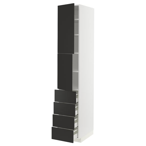 METOD / MAXIMERA Hi cab w shlvs/4 drawers/2 doors, white/Nickebo matt anthracite, 40x60x220 cm