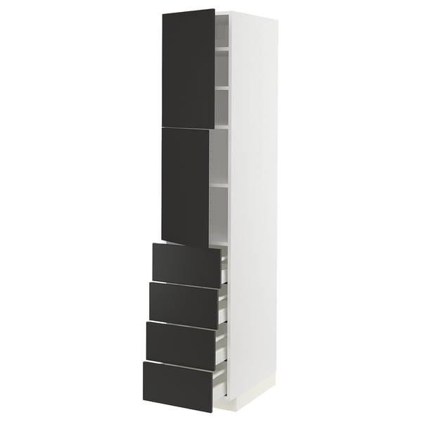 METOD / MAXIMERA Hi cab w shlvs/4 drawers/2 doors, white/Nickebo matt anthracite, 40x60x200 cm
