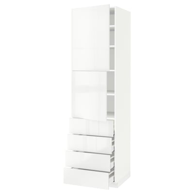 METOD / MAXIMERA Hi cab w shlvs/4 drawers/2 doors, white/Ringhult white, 60x60x220 cm