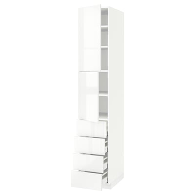 METOD / MAXIMERA Hi cab w shlvs/4 drawers/2 doors, white/Ringhult white, 40x60x220 cm