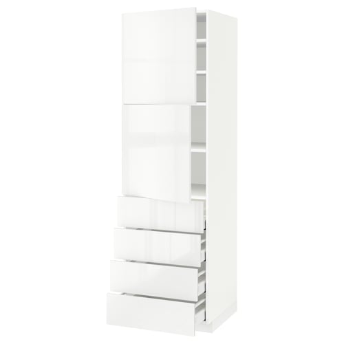 METOD kitchen unit in white with glossy finish and multiple drawers and shelves.