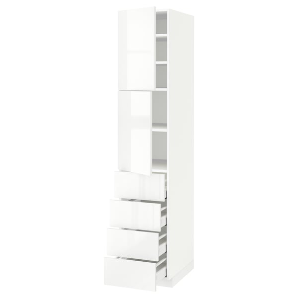METOD / MAXIMERA Hi cab w shlvs/4 drawers/2 doors, white/Ringhult white, 40x60x200 cm