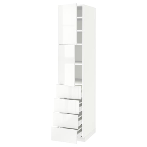 METOD tall white kitchen cabinet with drawers and shelves - modern, high gloss, clean look.