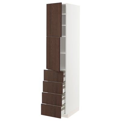 METOD / MAXIMERA Hi cab w shlvs/4 drawers/2 doors, white/Sinarp brown, 40x60x200 cm