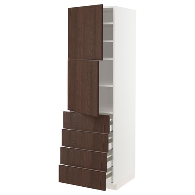 METOD / MAXIMERA Hi cab w shlvs/4 drawers/2 doors, white/Sinarp brown, 60x60x200 cm