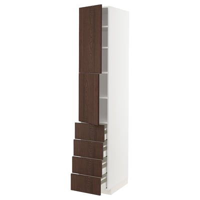 METOD / MAXIMERA Hi cab w shlvs/4 drawers/2 doors, white/Sinarp brown, 40x60x220 cm