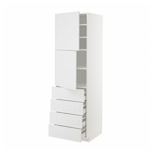 A white METOD kitchen unit with both drawers and cabinets. It has a modern, minimalist design, perfect for a clean kitchen look.