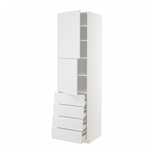 METOD kitchen unit in white with shelves and pull-out trays.