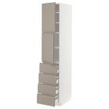 METOD / MAXIMERA Hi cab w shlvs/4 drawers/2 doors, white/Upplöv matt dark beige, 40x60x200 cm