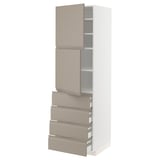 METOD / MAXIMERA Hi cab w shlvs/4 drawers/2 doors, white/Upplöv matt dark beige, 60x60x200 cm