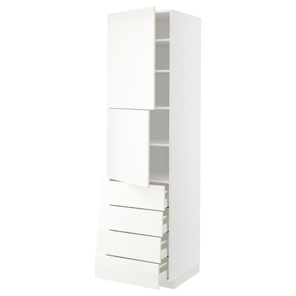 METOD / MAXIMERA Hi cab w shlvs/4 drawers/2 doors, white/Vallstena white, 60x60x220 cm