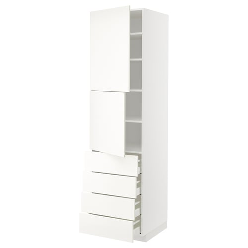 White metro kitchen cabinet with drawers and shelves.