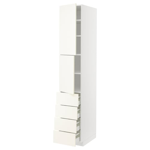 This image displays a white METOD kitchen cabinet featuring doors and drawers, designed with a sleek and modern aesthetic.