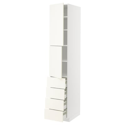 METOD / MAXIMERA Hi cab w shlvs/4 drawers/2 doors, white/Vallstena white, 40x60x220 cm