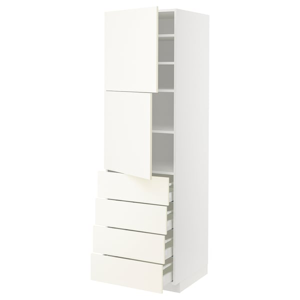 METOD / MAXIMERA Hi cab w shlvs/4 drawers/2 doors, white/Vallstena white, 60x60x200 cm