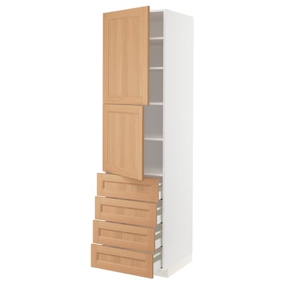 METOD / MAXIMERA Hi cab w shlvs/4 drawers/2 doors, white/Vedhamn oak, 60x60x220 cm