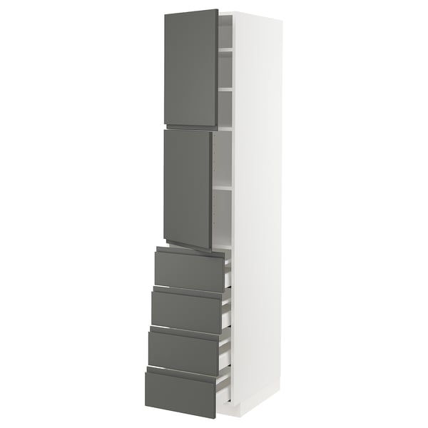 METOD / MAXIMERA Hi cab w shlvs/4 drawers/2 doors, white/Voxtorp dark grey, 40x60x200 cm