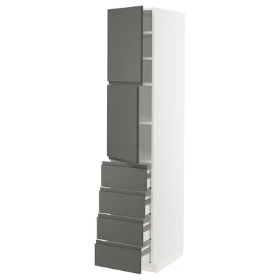METOD / MAXIMERA Hi cab w shlvs/4 drawers/2 doors, white/Voxtorp dark grey, 40x60x200 cm
