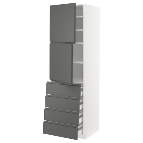METOD kitchen unit: modern, tall, white with dark grey drawers and doors, sleek design.