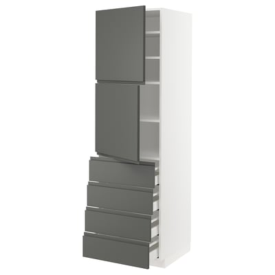 METOD / MAXIMERA Hi cab w shlvs/4 drawers/2 doors, white/Voxtorp dark grey, 60x60x200 cm