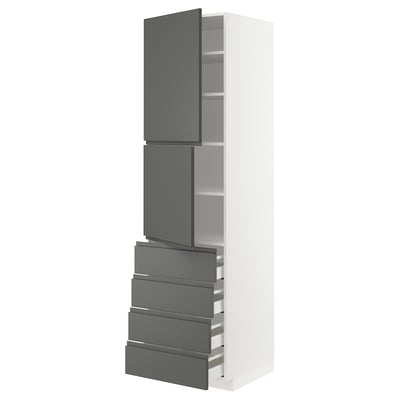METOD / MAXIMERA Hi cab w shlvs/4 drawers/2 doors, white/Voxtorp dark grey, 60x60x220 cm