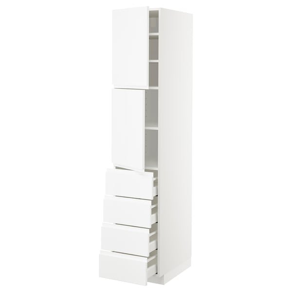 METOD / MAXIMERA Hi cab w shlvs/4 drawers/2 doors, white/Voxtorp high-gloss/white, 40x60x200 cm