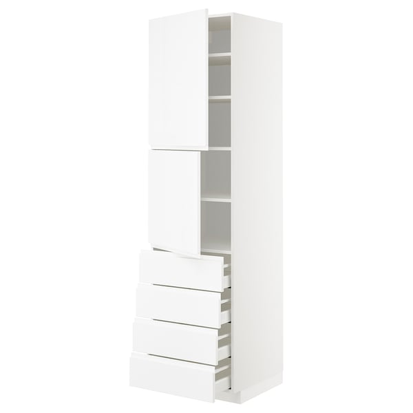 METOD / MAXIMERA Hi cab w shlvs/4 drawers/2 doors, white/Voxtorp high-gloss/white, 60x60x220 cm