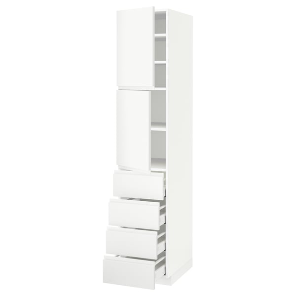 METOD / MAXIMERA Hi cab w shlvs/4 drawers/2 doors, white/Voxtorp matt white, 40x60x200 cm