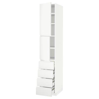 White METOD kitchen cabinet with multiple drawers and shelves, modern design.