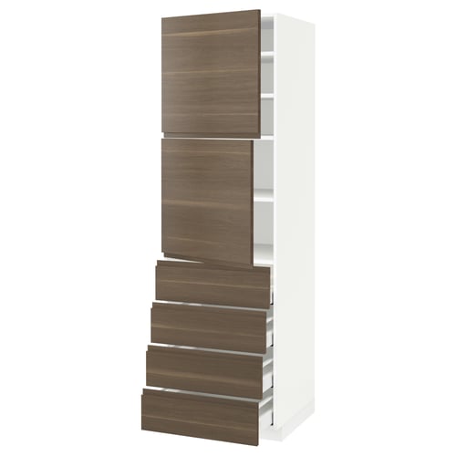 This image shows an ikea METOD kitchen unit with dark walnut effect drawers and doors, featuring a minimalist design.