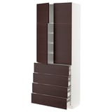 METOD / MAXIMERA Hi cab w shlvs/4 drawers/4 doors, white Askersund/dark brown ash effect, 80x41x200 cm